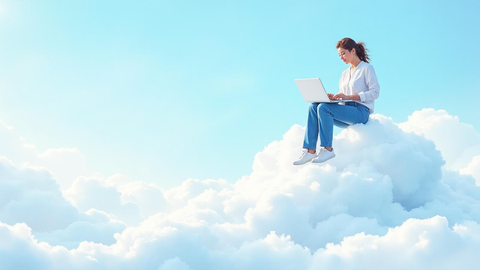 Digital nomad working above the clouds - representing freedom and remote work opportunities